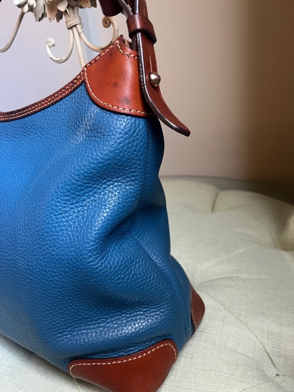 Dooney & Bourke Blue Leather Hobo with Brown Trim - Picture 5 of 17
